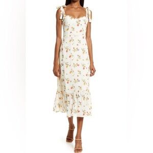 Reformation Nikkita Cream Floral Georgette Midi Dress Size 0 Milkmaid Feminine